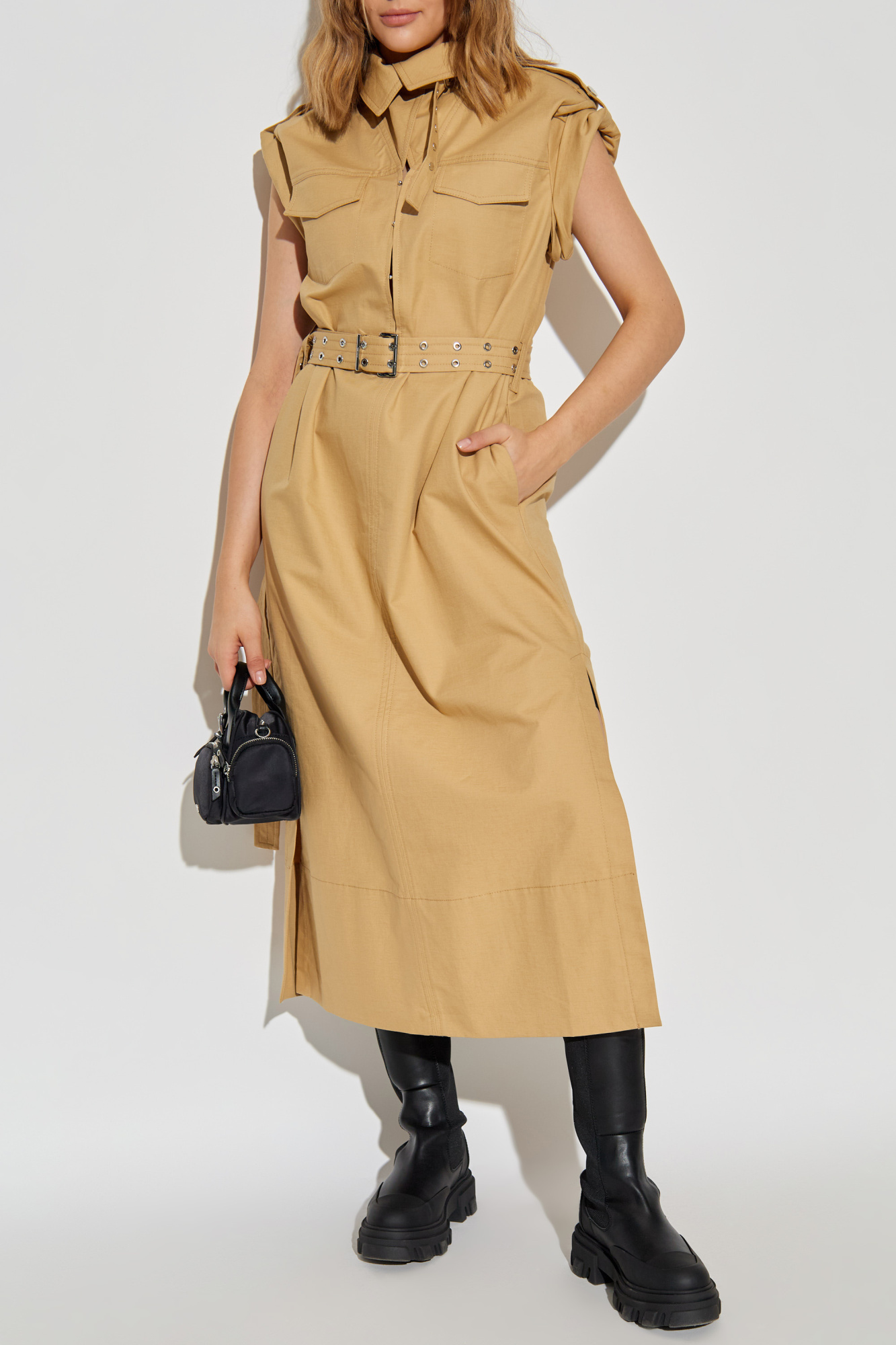 ワンピース GANNI Woman Dress Beige T4133 943 Beige Cotton dress with slits Ganni - Vitkac AS